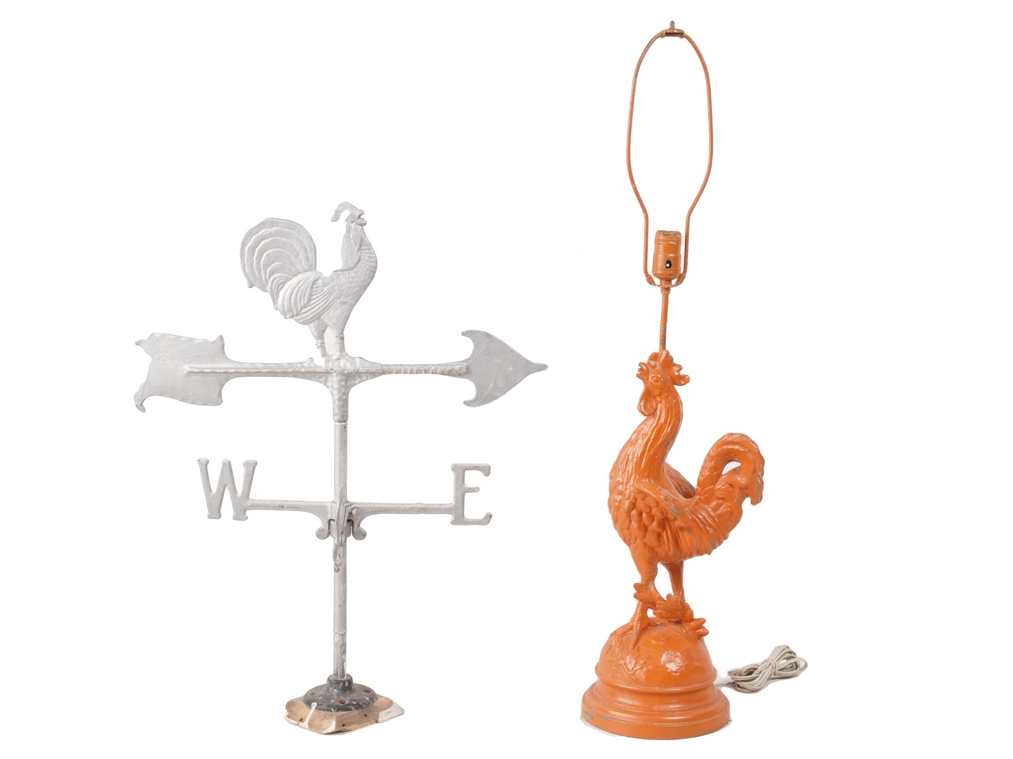 ANTIQUE FOLK ART ROOSTER LAMP AND WEATHERVANE PIC-2